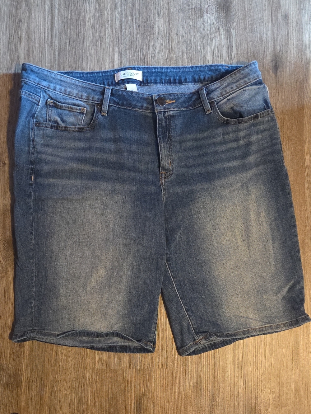 Lane Bryant Distressed Medium Blue Denim Bermuda Shorts
